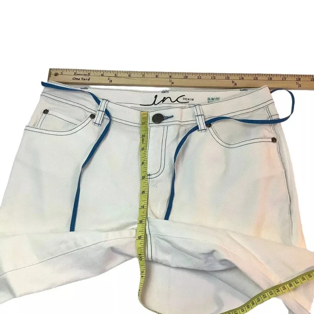 INC Denim Slim Fit Skinny Leg Low-Rise White Capri Jeans Womens Size 8 Stretch
